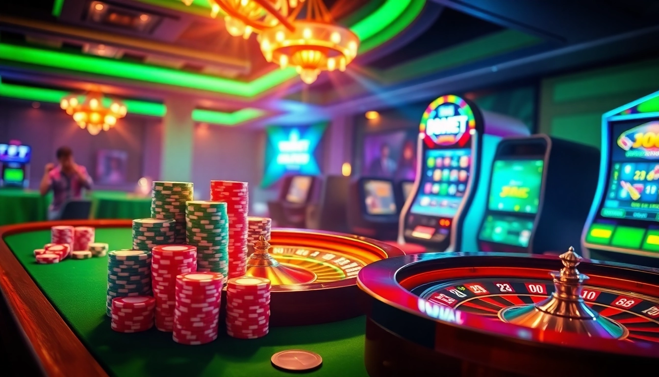 Experience the vibrant energy of i9bet with a captivating online casino scene featuring poker chips and a roulette wheel.