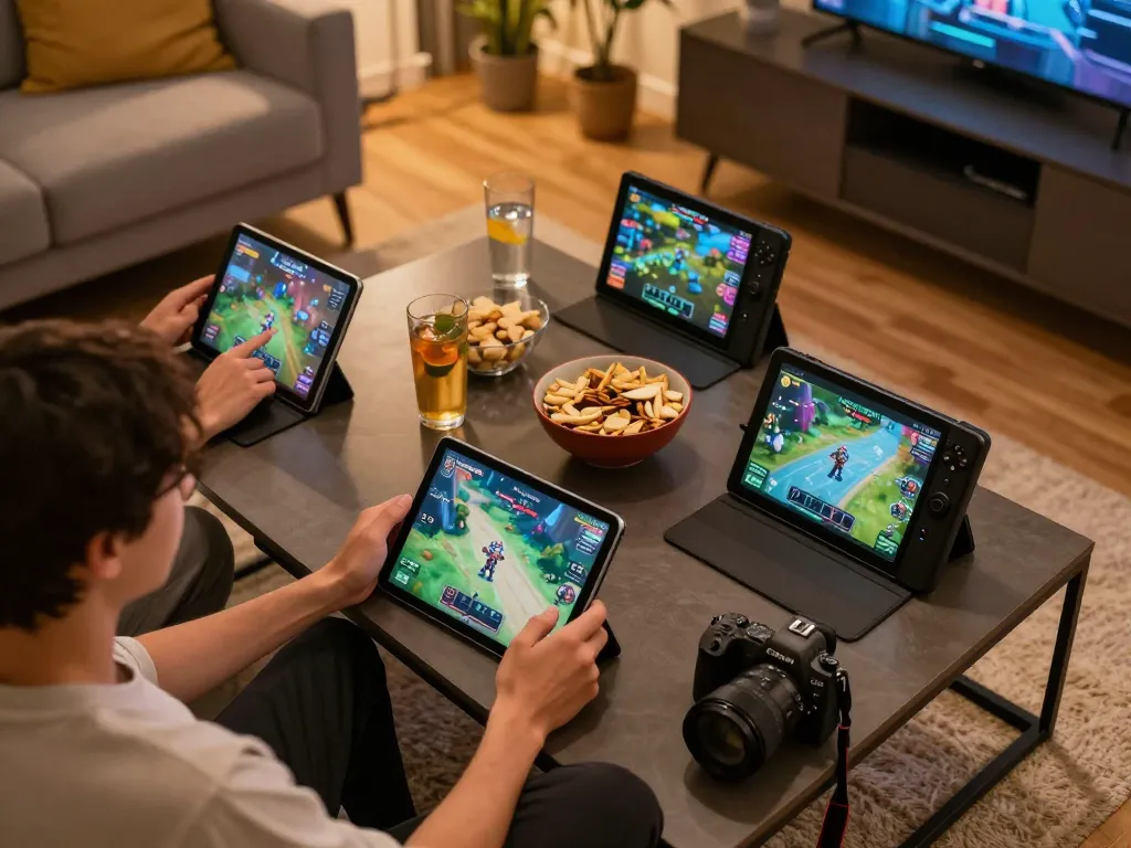 KADAL778 players engaging in an exciting online gaming session with multiple tablet screens