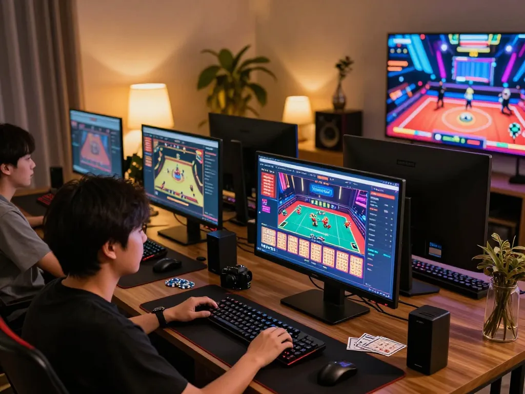 Pemain yang terlibat merancang strategi permainan bandar togel pada antarmuka kasino online yang cerah