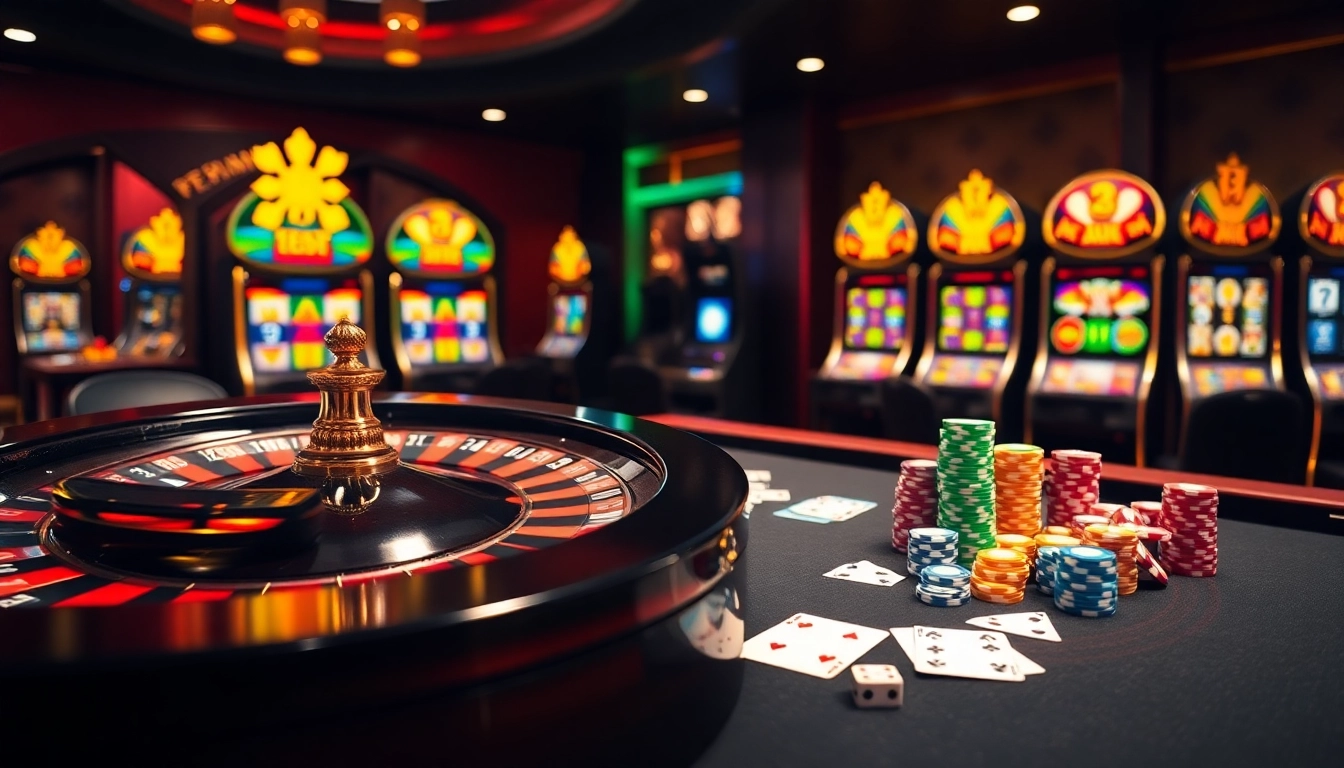 S8 casino scene showcasing vibrant roulette, elegant poker chips, and luxury slot machines.