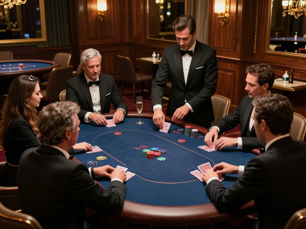 iwin club players engaged at a private poker table in a luxurious casino VIP area with elegant atmosphere.