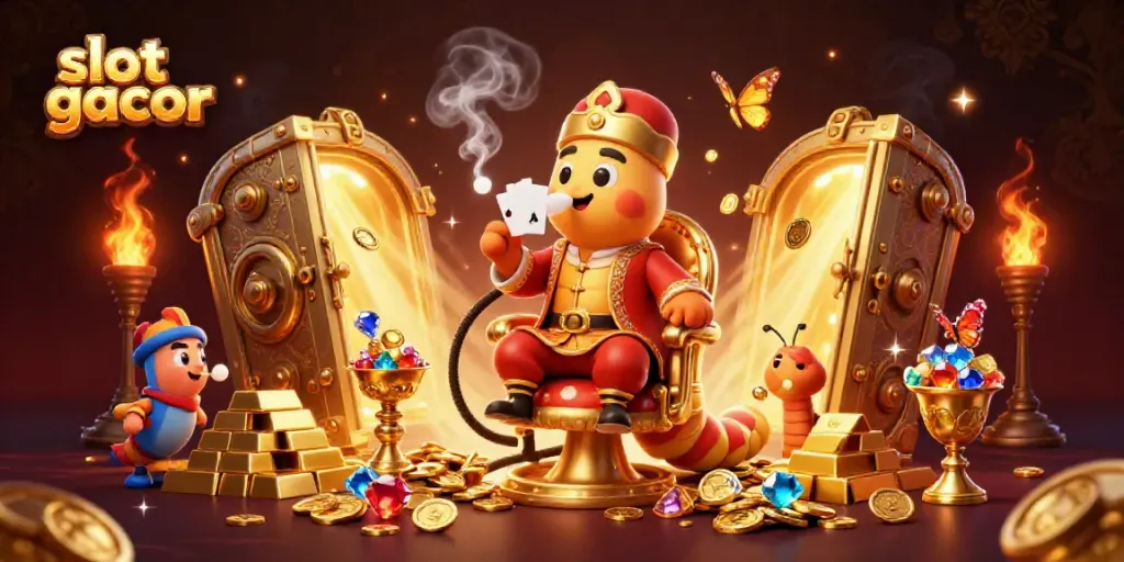Experience the excitement of slot gacor with our captivating 3D casino illustration featuring vibrant characters and treasures.