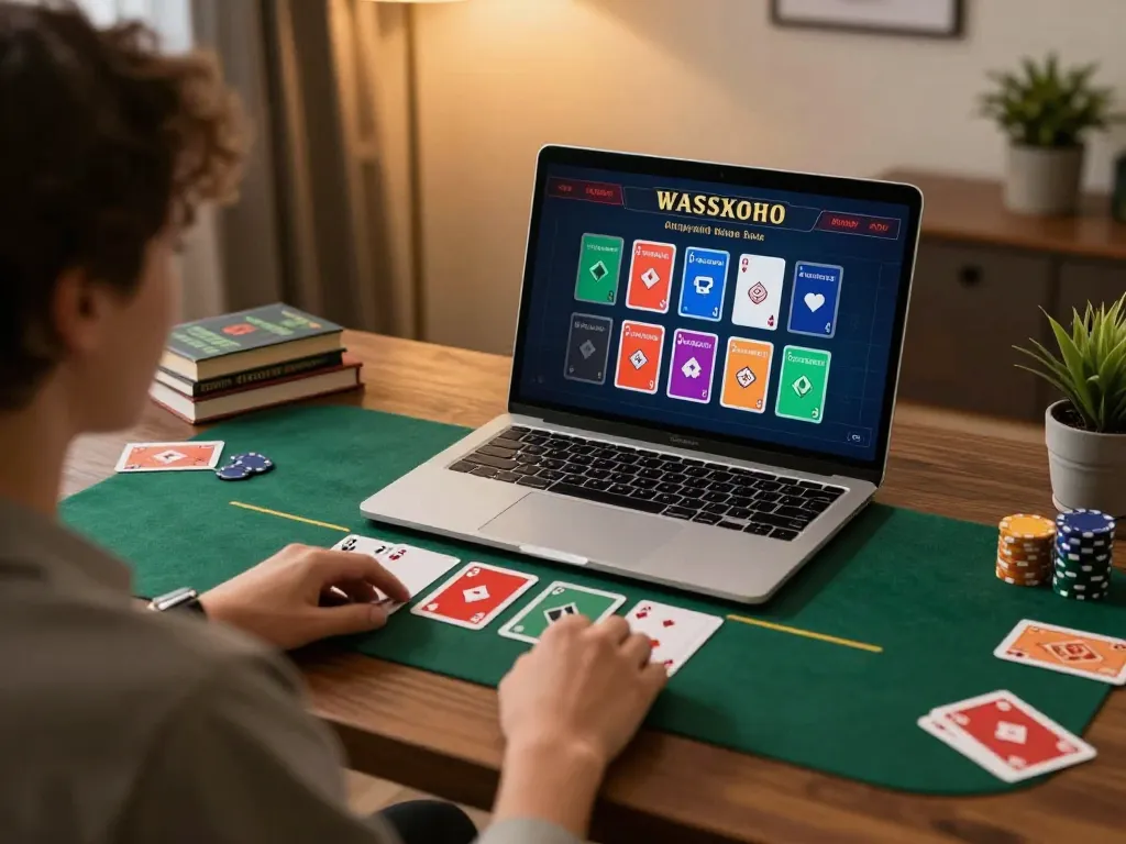 Yowesjp login process during an intense online blackjack session with vibrant card graphics.