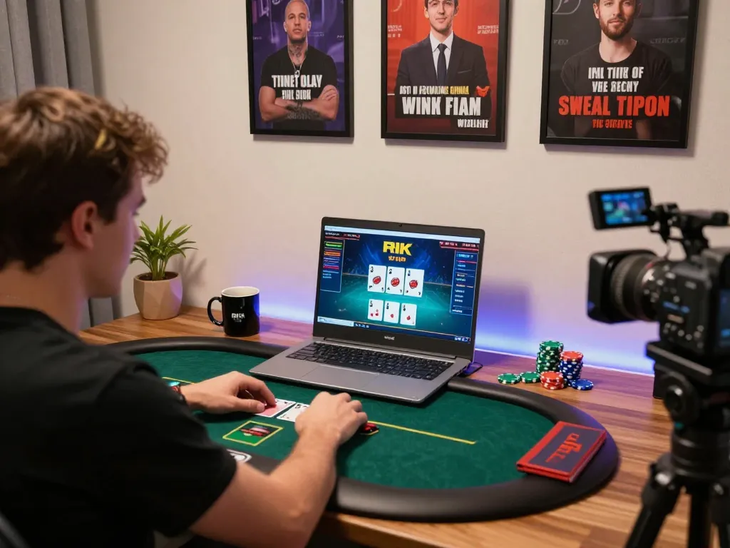 Player engaged in RIK VIP poker game online, emphasizing strategic gameplay in modern home setup.