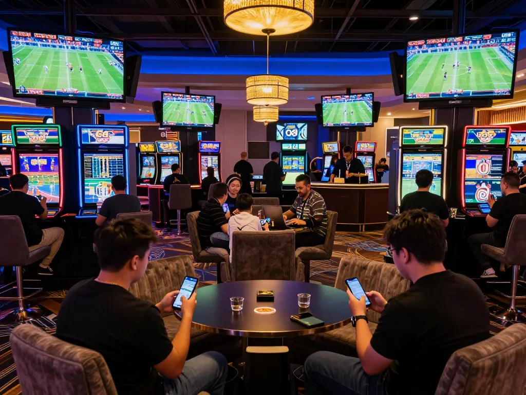 Experience the excitement of thể thao o8 with bettors engaged in live sports action at a vibrant casino.