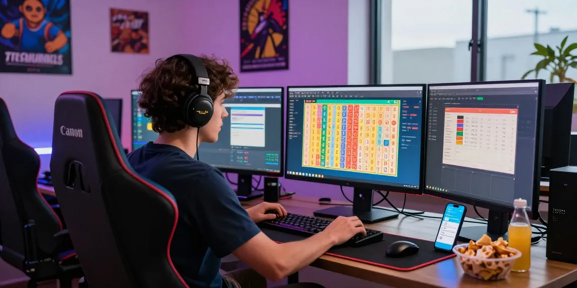Engaged player enjoying togel online experience with colorful game interfaces in a cozy home setup.