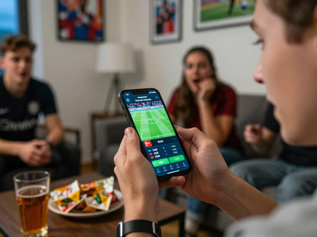 Person enjoying sports betting on nk88 app, capturing live Bundesliga odds excitement