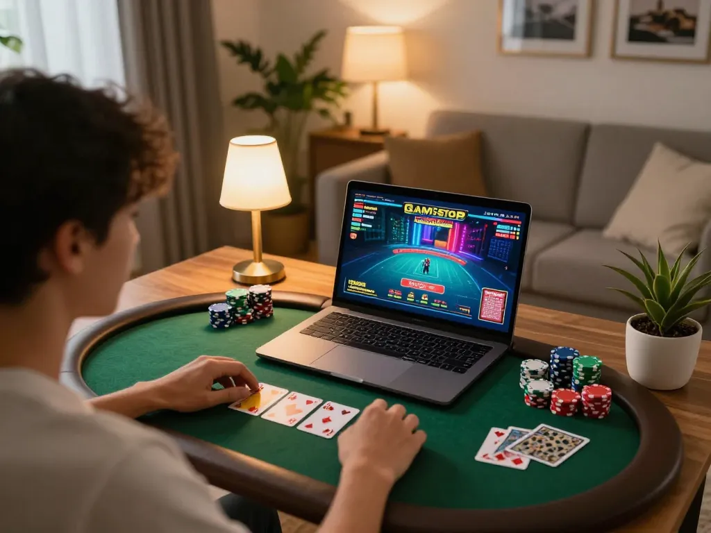 Engaging player experiencing excitement at non gamstop online casino setup during home gaming session
