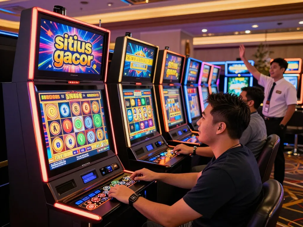 Adegan permainan yang menarik menampilkan pemain situs gacor merayakan kemenangan besar di kasino online.