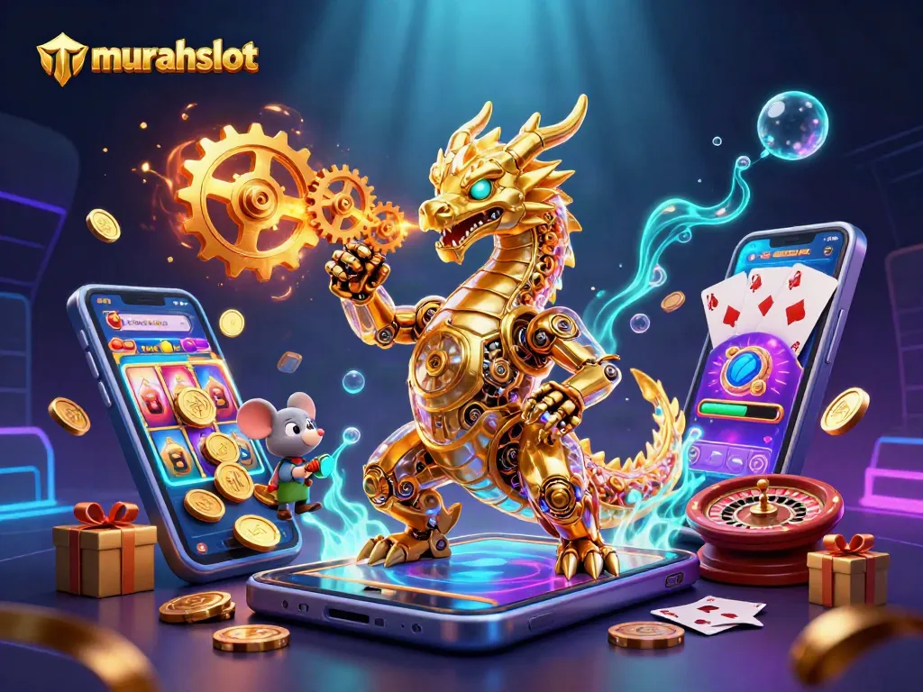 Slot game murahslot yang menghibur dengan naga emas dan teknologi futuristik.
