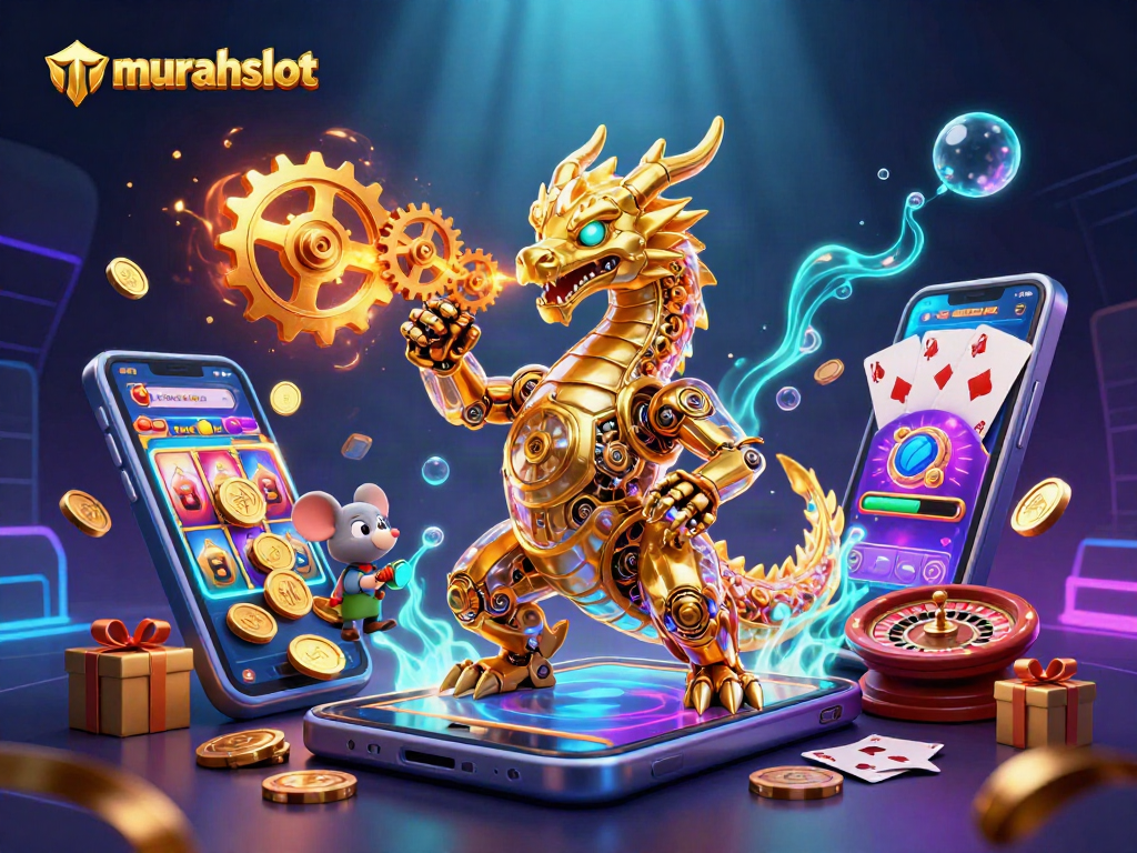 Slot game murahslot yang menghibur dengan naga emas dan teknologi futuristik.
