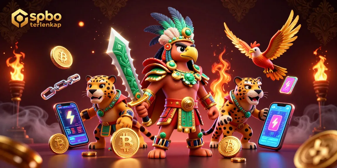 Experience the excitement of spbo terlengkap with dynamic characters and crypto elements in this vibrant casino illustration.