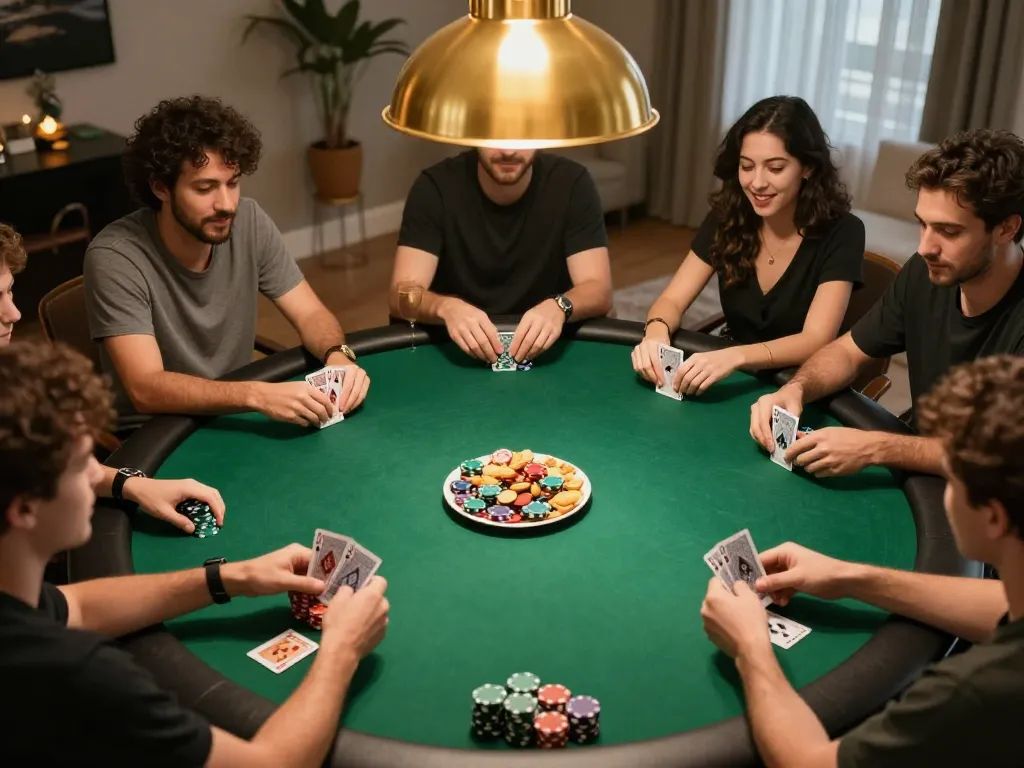 Players enjoy poker night at home strategy session featuring f8beta2 with cards and chips