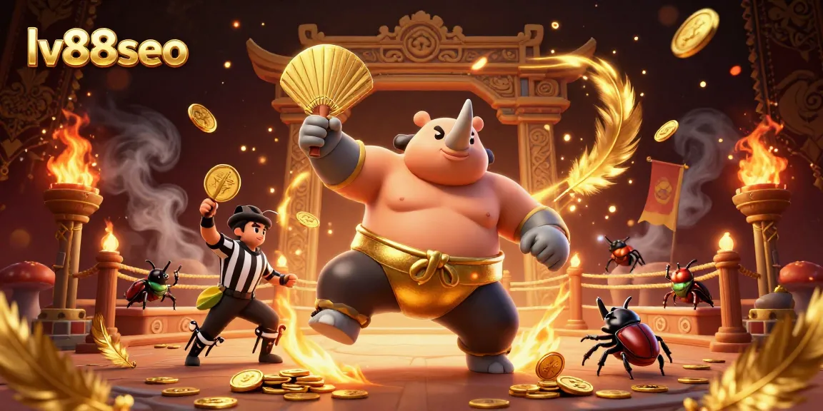 Experience LV88SEO’s thrilling casino action with a vibrant 3D illustration of beetle champions in battle.