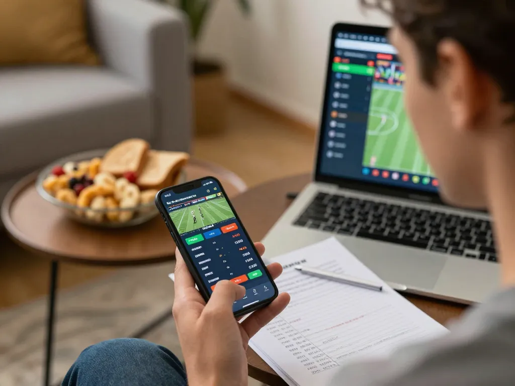 Player engaged in KP88 mobile betting action at home, analyzing odds and strategies
