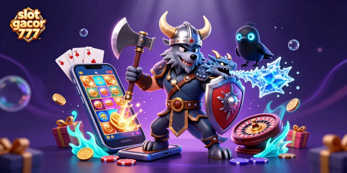 Engage in thrilling play with slot gacor 777, featuring dynamic characters and vivid game elements in a vibrant casino illustration.