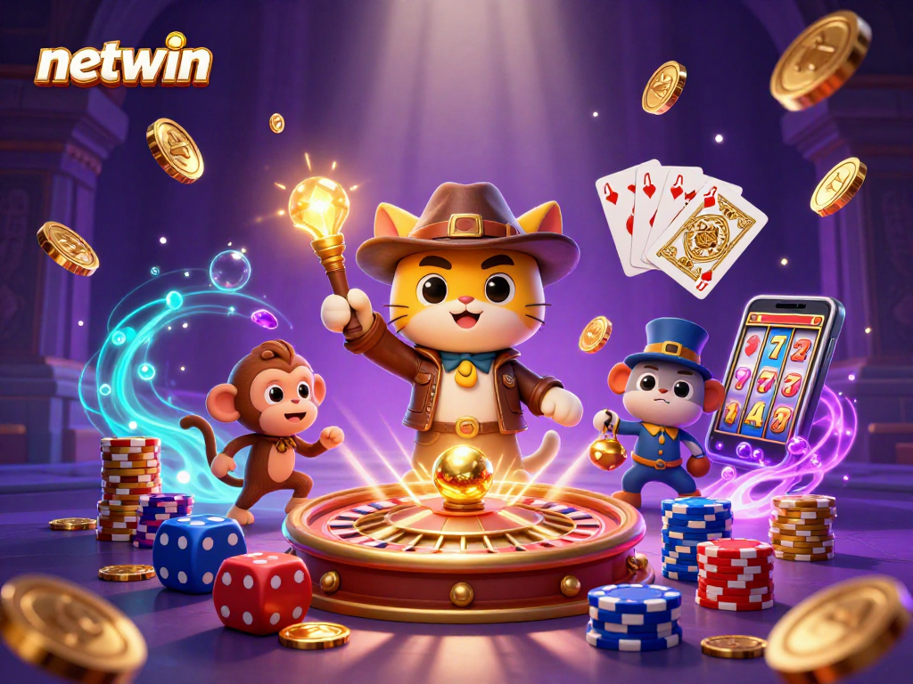 Win with netwin: a cat explorer discovers golden casino artifacts amidst vibrant treasures.