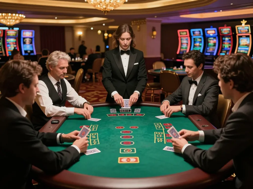 MM88 players strategizing at an engaging blackjack table in a luxurious casino environment