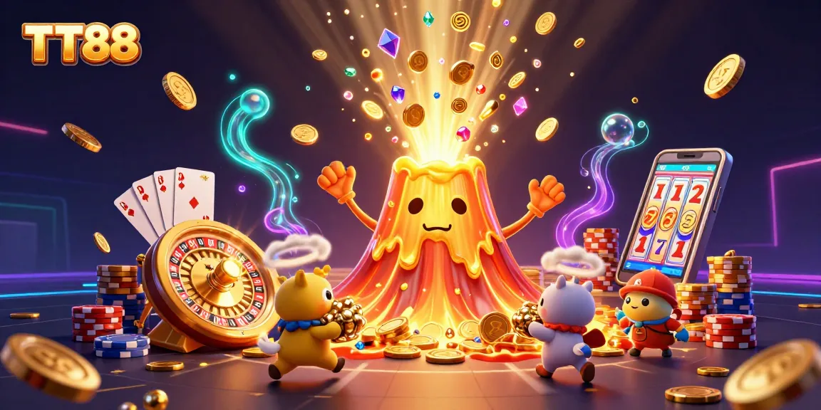 Interact with TT88’s captivating 3D casino scene filled with golden treasures and exciting games.