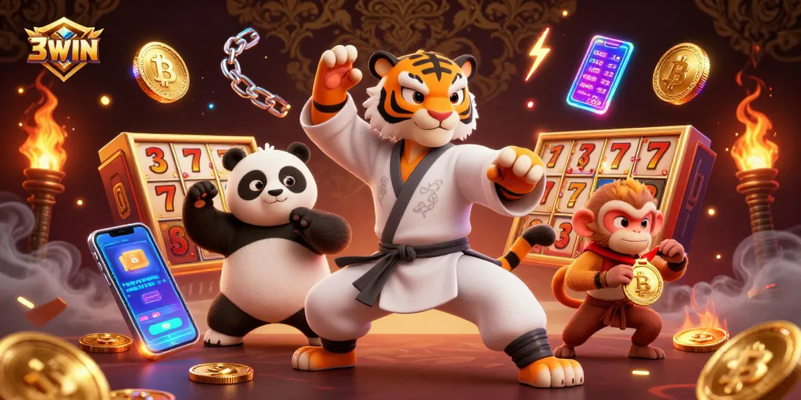 Engage with 3WIN's thrilling gameplay as our kung fu tiger master inspires players amidst spinning slot reels.