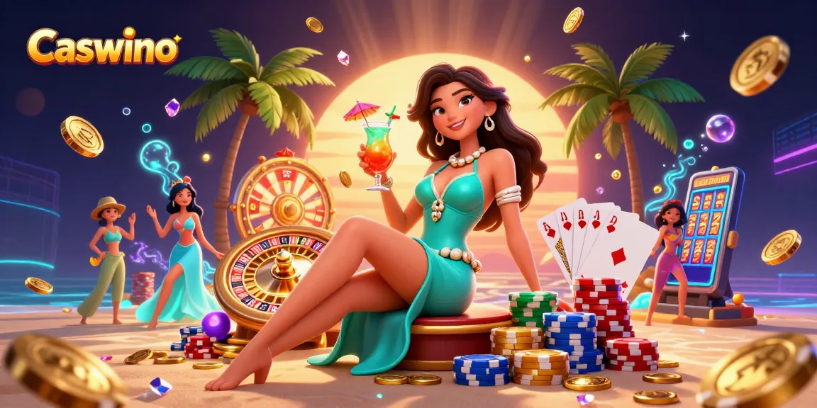 Spin and win at Caswino Casino with vibrant game elements and a glamorous setting.