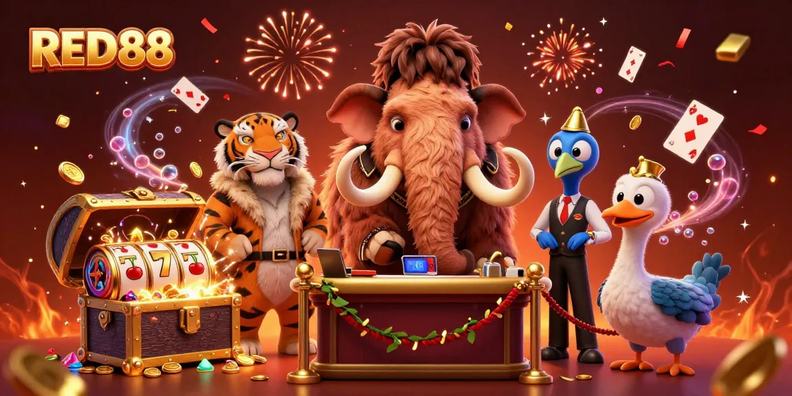 Experience casino excitement with RED88 featuring vibrant characters and dynamic elements in an engaging scene.