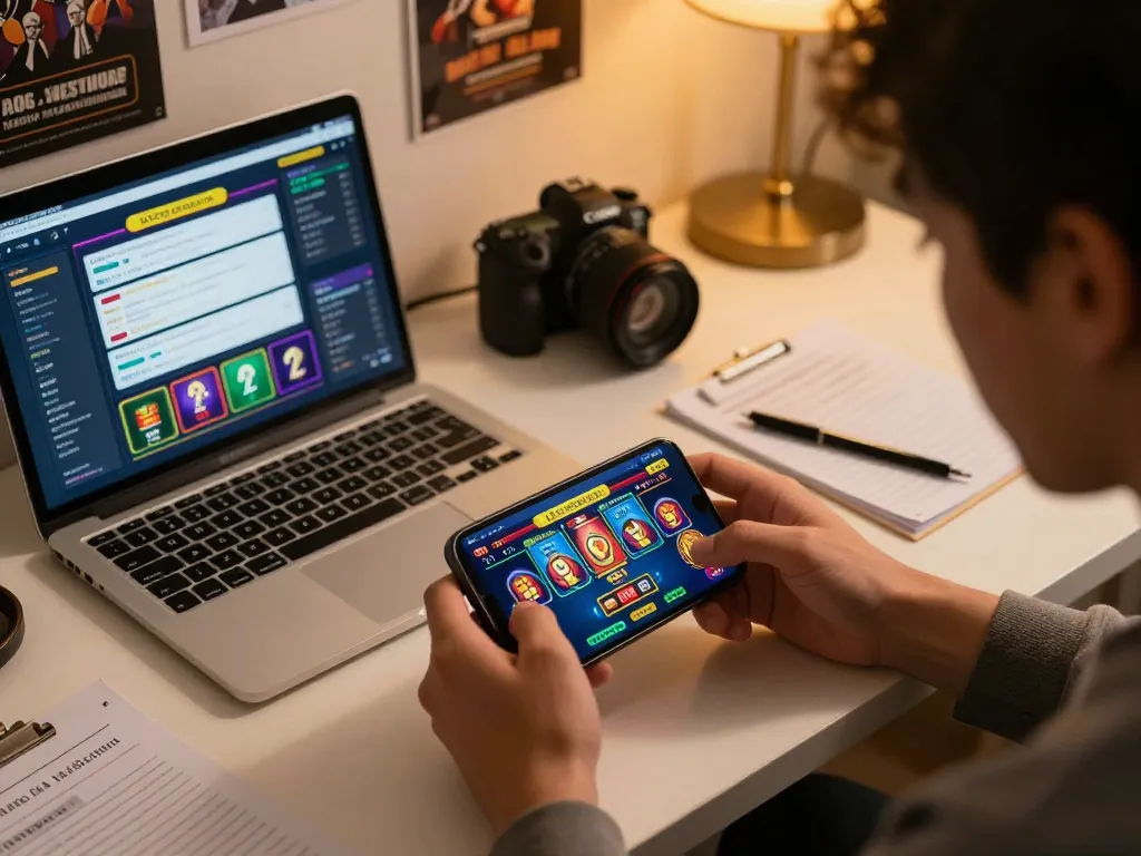 Engaging with the trang chủ sc88 online casino app on a smartphone, placing bets in a cozy home setup.