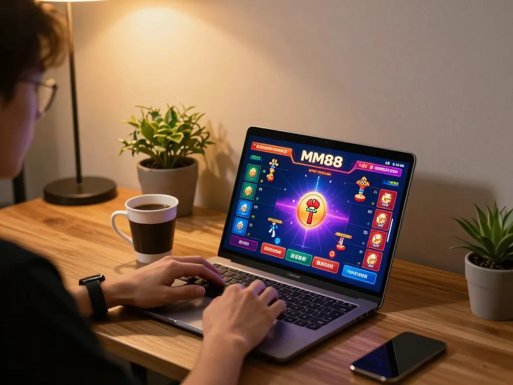 Gambling experience on MM88 with a player engaging in online betting from a cozy gaming setup.