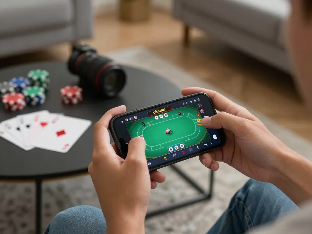 Engaging gameplay with the okking app on a smartphone, showcasing an exciting poker session