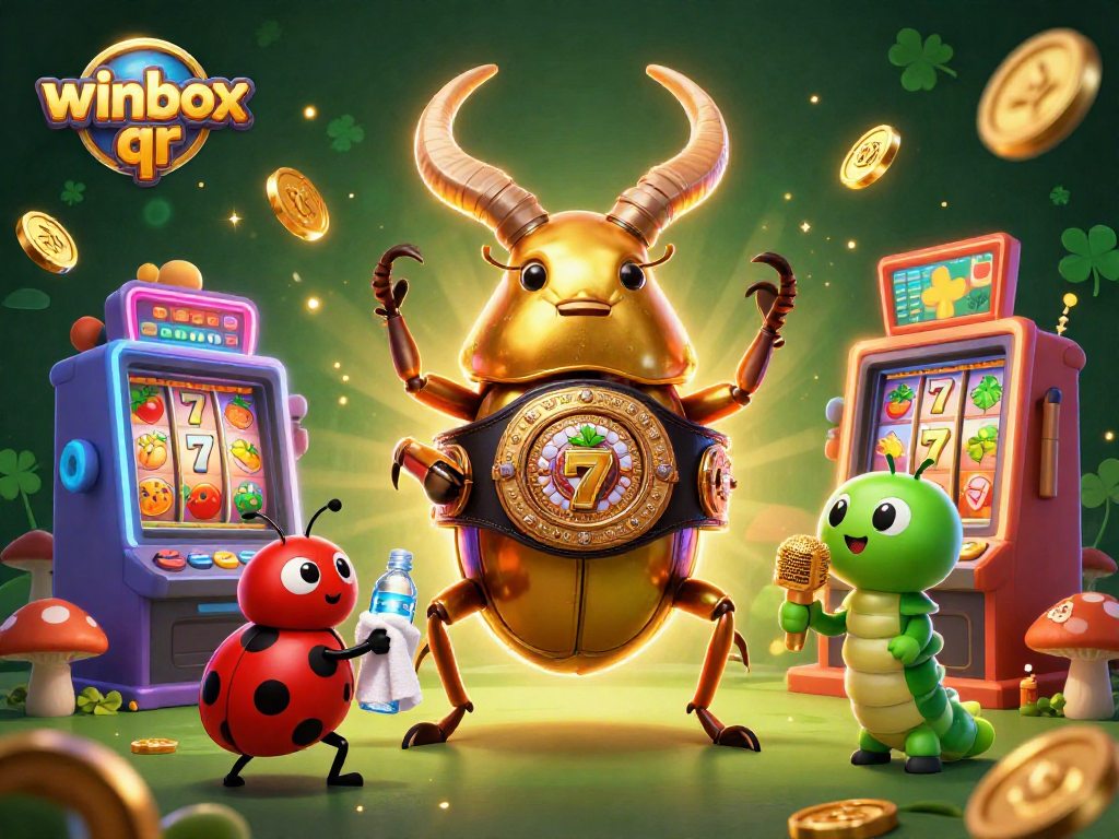 Experience the excitement of winbox qr with engaging characters in a dynamic casino scene filled with slot machines and animations.