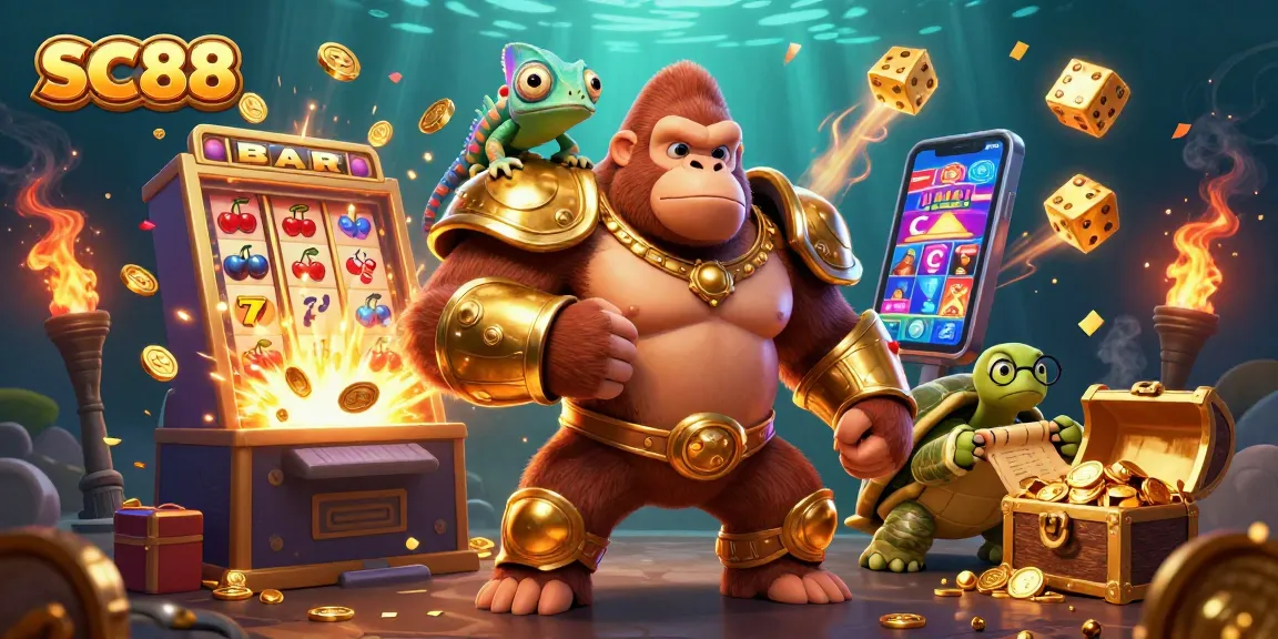 Experience the thrilling jackpot action at SC88 with a powerful gorilla, a chameleon spy, and a wise tortoise elder.
