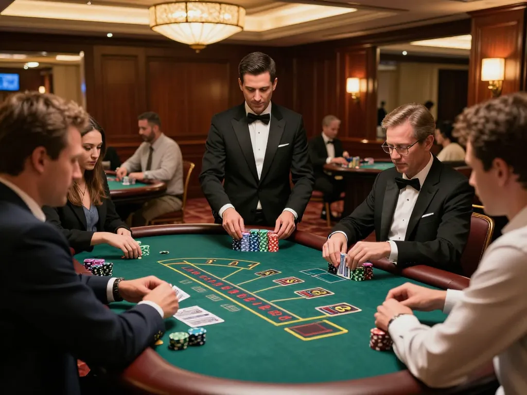 Engaged players making strategic bets at a sunwin blackjack table in an upscale casino.