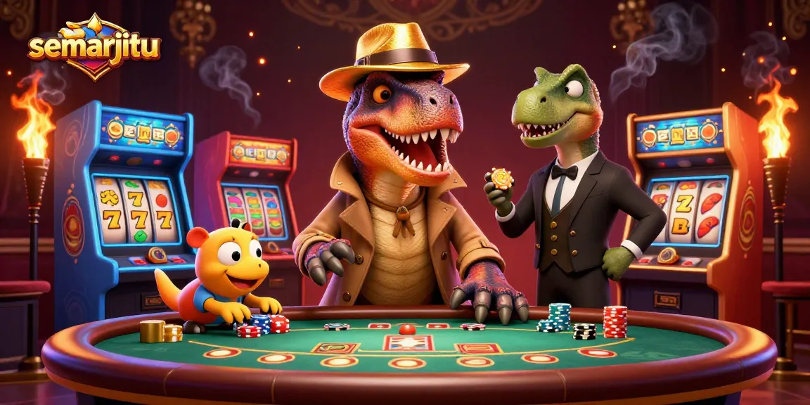 Permainan semarjitu dengan velociraptor di meja blackjack dan elemen slot mewarnai adegan
