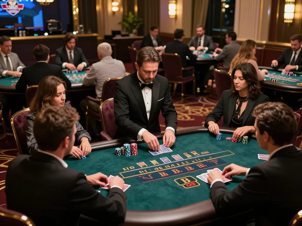 Engaging Pragmatic Play Login at an upscale live dealer blackjack game, showcasing intense player involvement and vibrant casino atmosphere.