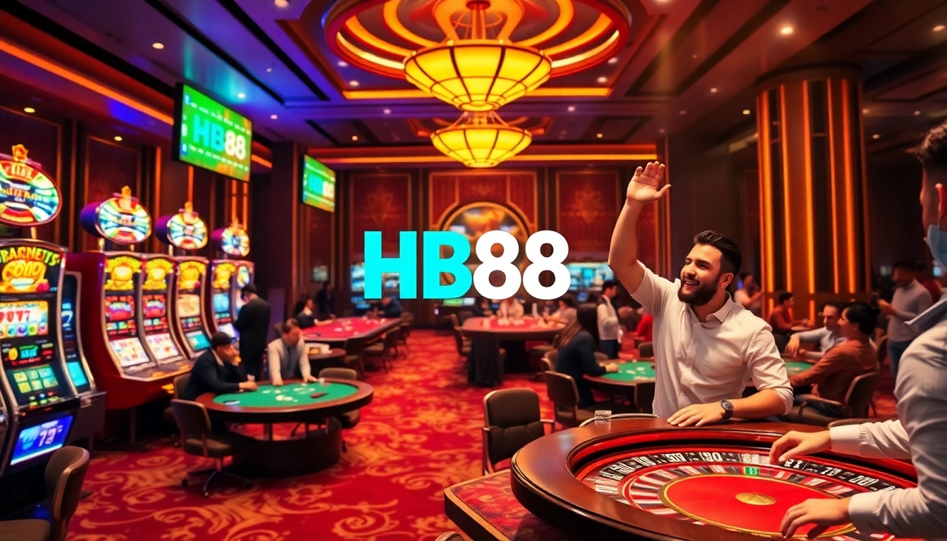 The excitement at HB88 casino with players engaging in blackjack and roulette.