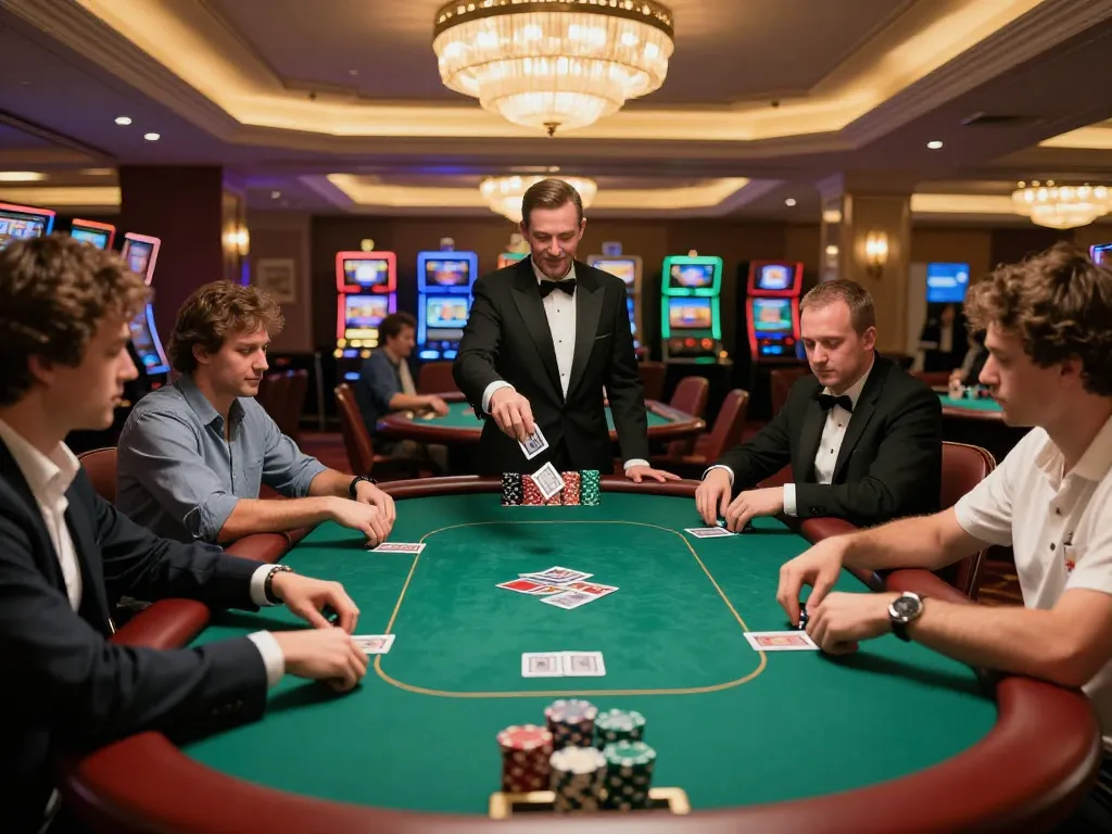 Players passionately competing in a poker game at an upscale casino with immersive atmosphere.