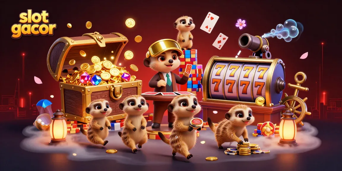 Permainan slot gacor menyenangkan dengan meerkat yang beroperasi di kasino penuh warna.