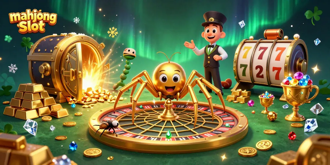 Engage in mahjong slot action with vibrant characters and rich treasures in a dazzling casino scene.