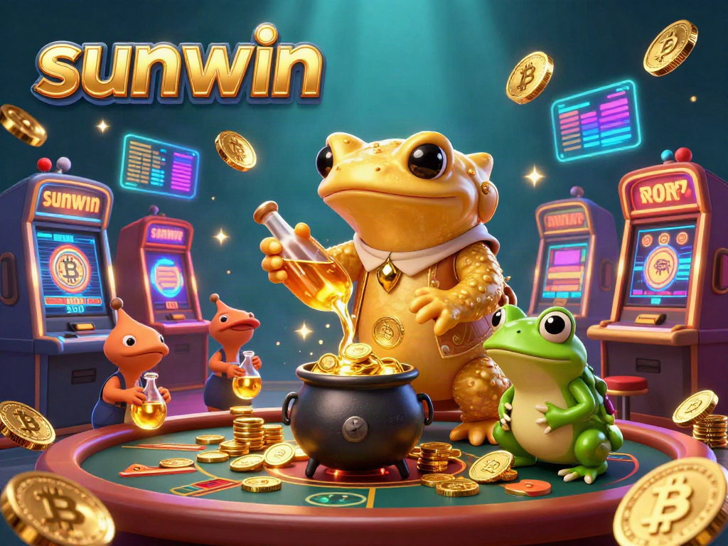 Experience thrilling gameplay at sunwin with a vibrant casino scene showcasing an alchemist turning base metals into gold coins.