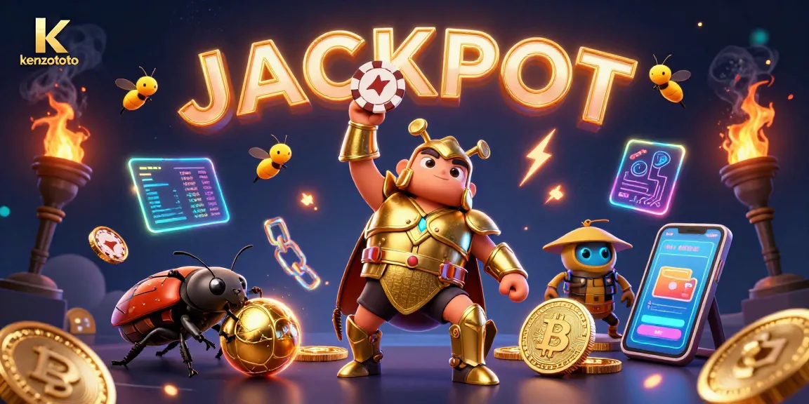 Engage with kenzototo in an exciting 3D illustration showcasing casino elements and crypto rewards.