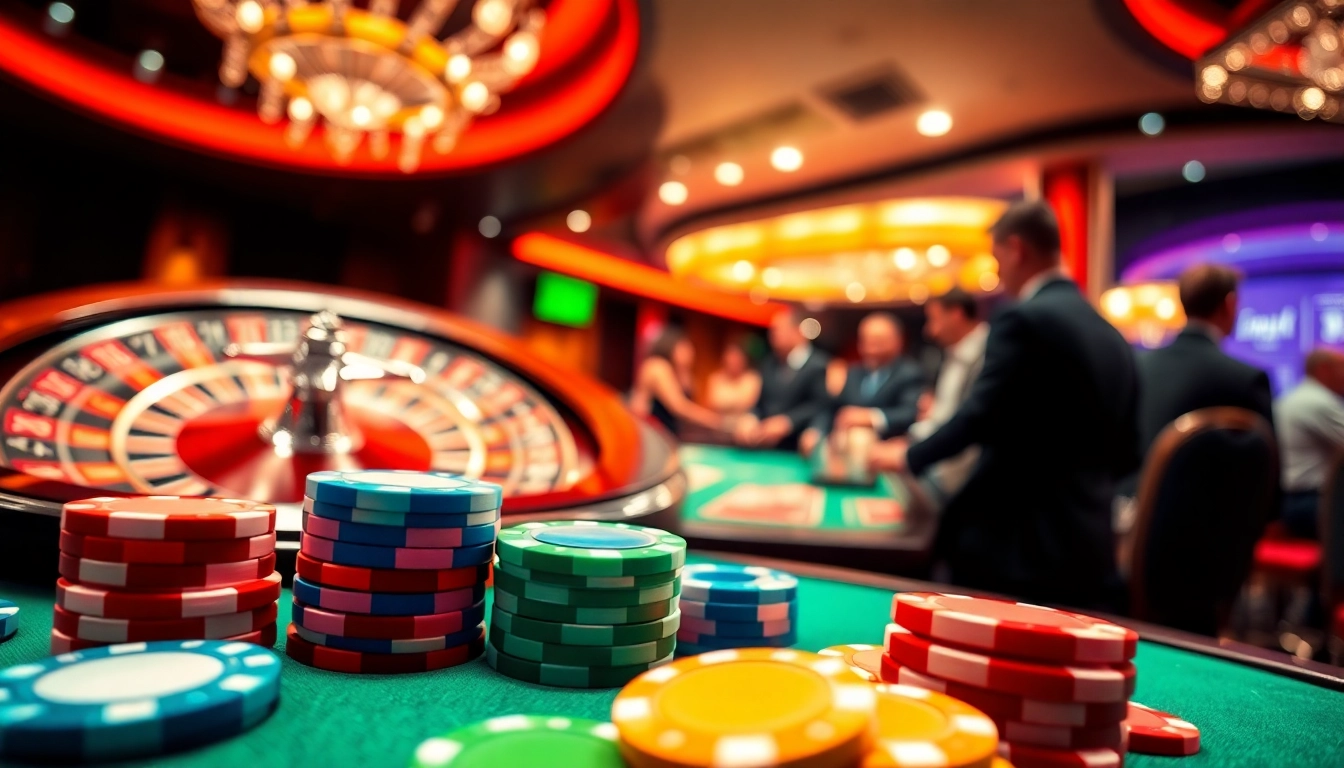 Engage in the thrill of the online casino singapore with vivid poker chips and excited players.