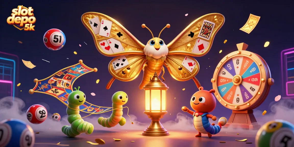 Experience thrilling wins with slot depo 5k in a vibrant, colorful casino illustration.