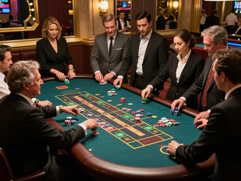 FB88 players engaging at a roulette table, showcasing an exciting casino atmosphere and strategic bets.