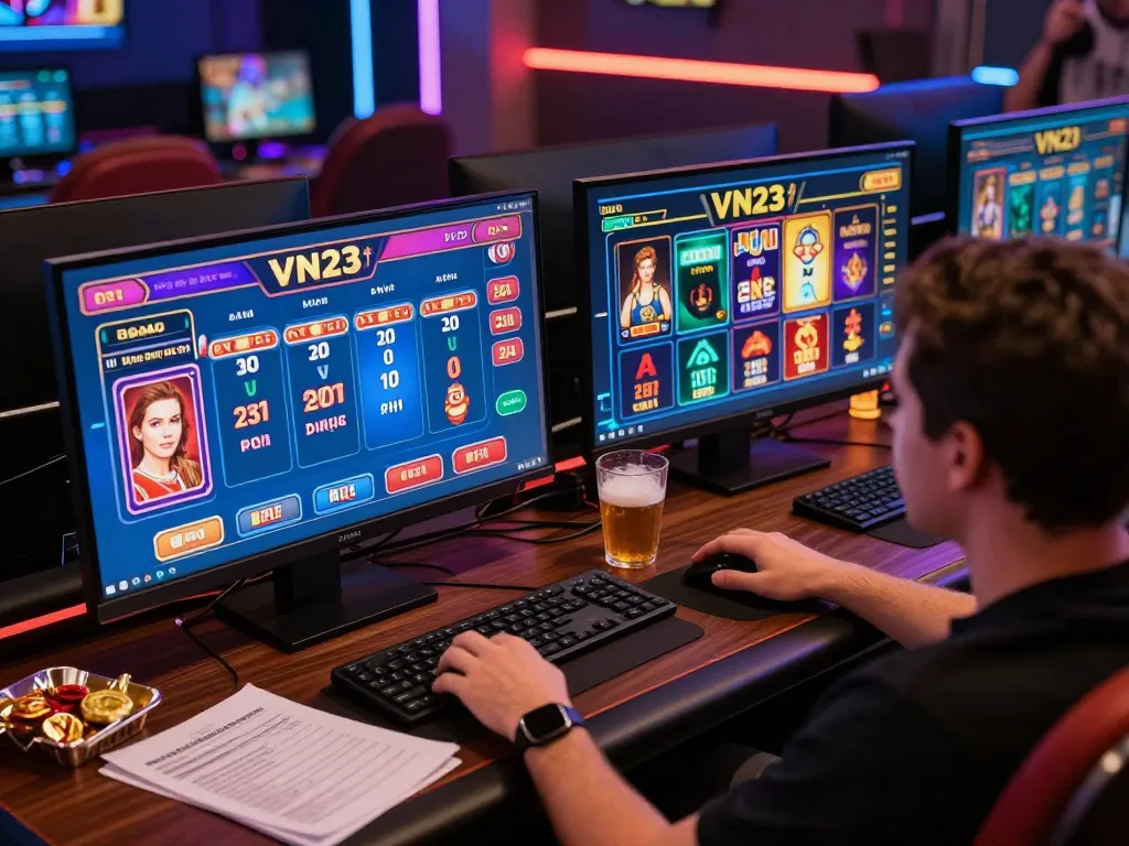 Engaging online gaming experience with VN23 casino games displayed on dual screens
