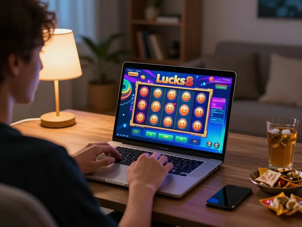 Engaging online gameplay on lucks8 casino with vibrant slot game interface and cozy atmosphere.