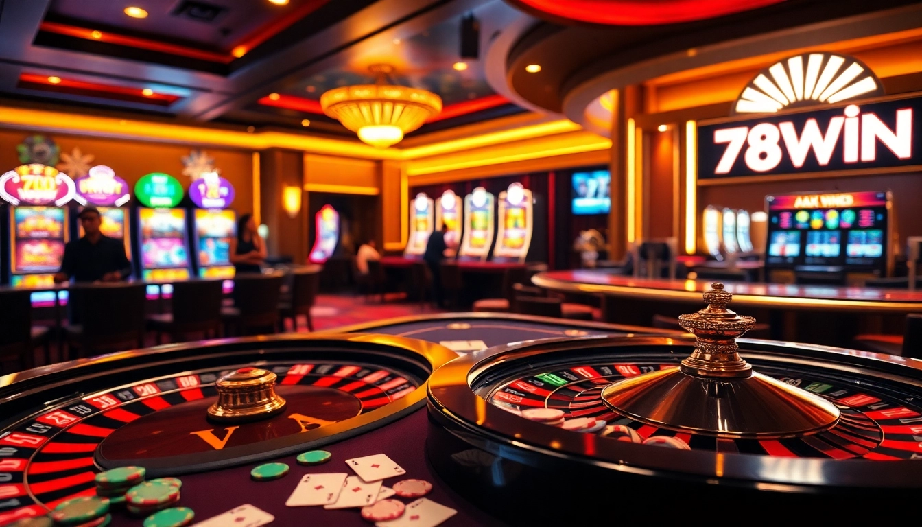 Experience the excitement of gambling at 78WIN with vibrant casino visuals and engaging games.