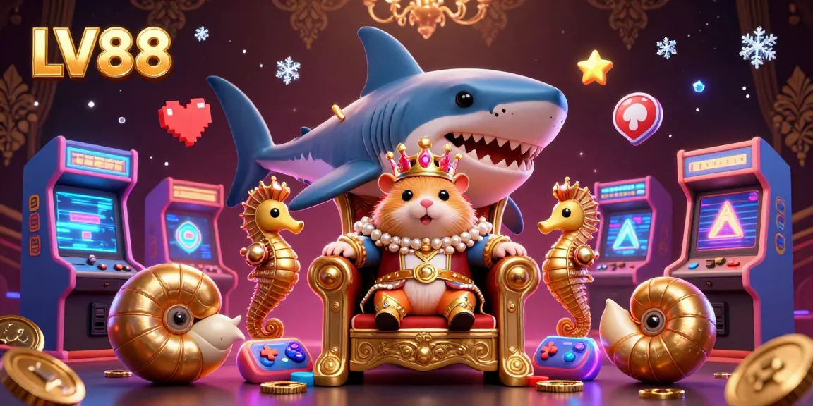 Experience the excitement of LV88 gaming with a vibrant 3D throne scene featuring a golden hamster king.