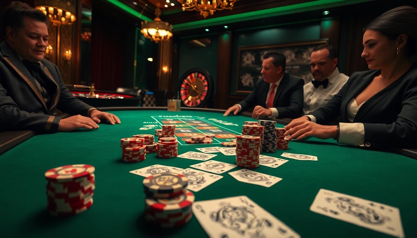 Play intense poker at https://thabet.college/ with luxurious chips and cards under vibrant lighting.