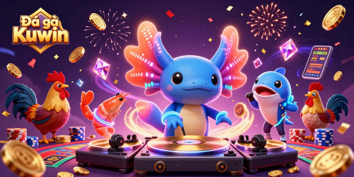 Engage in Đá gà Kuwin action with vibrant characters, betting slips, and a dynamic atmosphere.