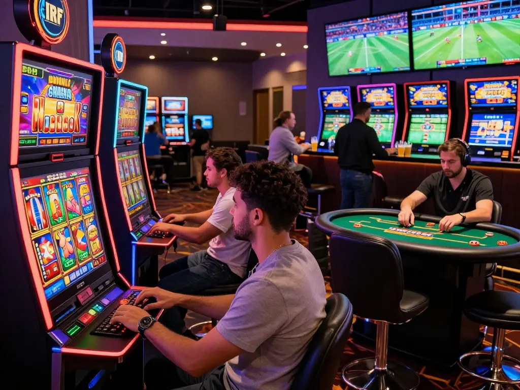 Engaging online gaming scene at https://xx88jp.com/ with players enjoying various activities in a vibrant casino environment.